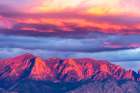 USA, New Mexico, Sandia Mountains. Mountains and clouds at sunset. Art Print